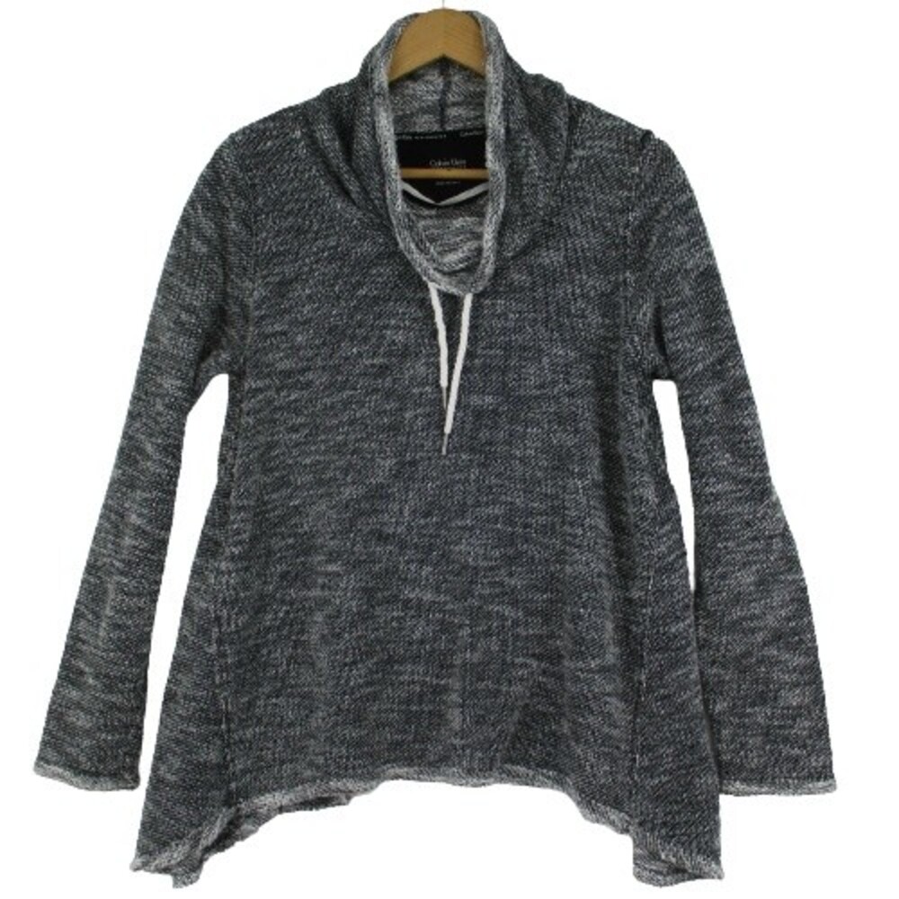 L Calvin Klein Performance Sharkbite Terry Cowl Neck Top Grey Long Sleeve